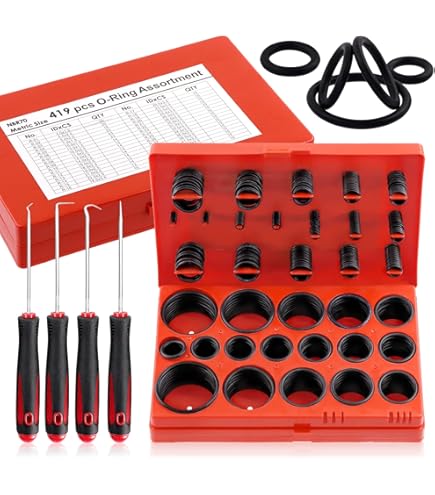 Glarks 411 Stks 32 Maten SAE Universele O-Ring Assortiment Kit Inclusief 407 Stks Nitrilrubber NBR O-ring en 4 Stks Pick en Haken voor Sanitair