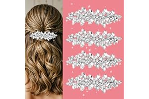 BREMOROU 4 Pcs Rhinestone Hair Clips Crystal Sparkly Hair Clips Prom Accessories Fancy Silver For Women Jeweled For Brides Flower Girls Jewelry Barrette