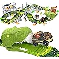 TONZE Pista Macchinine Dinosauri per Bambini, Giochi Bambini 3 4 5 6 Anni - Dinosauro Giocattolo Auto Giocattolo Pista Flessi