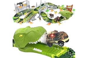 TONZE Circuit Voiture Enfant Dinosaure Jouet Enfant 3 Ans Garçon Fille Circuit Voiture Electrique Jeu Cars Jouet 3 4 5 6 Ans Garçon Cadeau 3 4 5 6 Ans