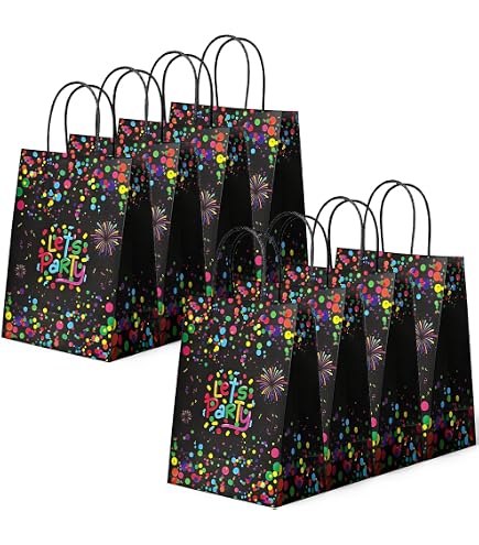 PHOGARY 12 Glow-in-the-dark Cadeauzakjes – 20x15x8 Cm, Met Handgrepen, Neonsterrenprint, Ideaal Voor Feestjes En Goodiebags
