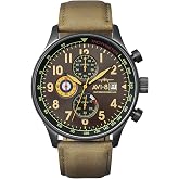 AVI-8 Men's 42 mm Hawker Hurricane Classic Chronograph Pilot Japanese Quartz Watch with Leather Strap AV-4011