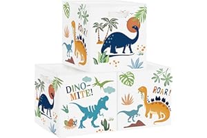 Clastyle 3 pcs Dinosaur Cube Storage Unit Boxes Volcano Kallax Box for Shelves Parents Storage Baskets for Book Clothes Toy Organizer, Palms, 11.8x11.8x11.8 in