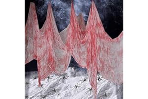 BEAFAEUR Halloween Decorazioni Tessuto Sangue Garza, Decorazioni di Garza Halloween Spaventoso Rosso, mit Ragni e Cotone Ragno Bianco, per Porte sale Verande Finestre Home HalloweenParty Decorations