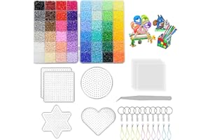 EPHOSHI 24,000pcs Fuse Beads Kit-48 Colors 2.6mm(0.1inch),Mini Fuse Beads Craft Set with Pegboards, Pattern Cards Tweezers, Ironing Paper and Keyring etc(2.6mm-24000pcs)
