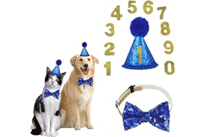 DHER Haustier Geburtstagsset Mit Goldenem Pailletten Hut Geburtstag Hut Pet Party Dekorationsset Hund Geburtstagshut Fliege Katze Hund Geburtstag Pailletten DekorationszubehöR Festliche Party (blau)