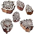 Henna Wooden Stamps Intricate Floral Pattern Printing Blocks (Set of 6)