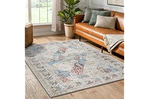 Hafaa Area Rugs Living Room – Vintage Cream Rugs for Bedroom Traditional Oriental Cashmere Style Carpet for Dining Room Soft Short Pile Non Slip Washable Boho Rug – 60x110 cm, Coastal