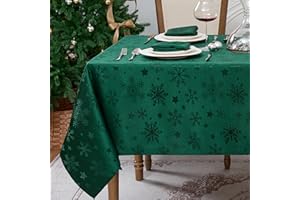 Romanstile Tischdecke Weihnachten 140x240 cm grün abwaschbar wasserabweisend Jacquard Schneeflocke Sterne rechteckig für Esstisch Weihnachten Fest Deko Party