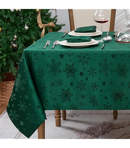 Weihnachtstischdecke Mit Schneeflocken & Elchen – Wasserabweisend, 130x220 Cm, Weiß, Aus Polyester