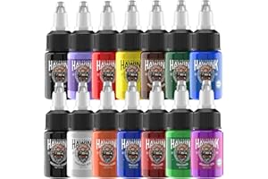 HAWINK Tinta Kit de Tatuajes 1/2 oz (15 ml) 14 Botellas de Tinta Profesional Accesorios para Tatuajes Ink Tattoo TI203DE-15-14