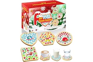 Finsink Mosaik bastelset kinder 4pcs Weihnachten Mosaik Untersetzer Bastelset DIY Holz Untersetzer Set Mosaiksteine zum basteln set Geburtstagsgeschenke für Kinder