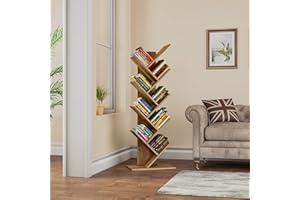 YITAHOME Libreria a forma di albero, scaffale per libri a terra, ripiani industriali in legno marrone rustico, ripiani portaoggetti per soggiorno, casa, ufficio, scaffali per libri color legno