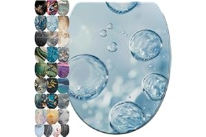 Sanilo Abattant WC avec frein de chute et libération rapide, Siège de WC amovible par simple pression sur un bouton, Montage facile par le haut (Bubbles)