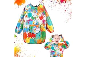 WINWJ Malschürze Kinder Malerkittel für 7-11 Jahre Mädchen Junge Wasserdicht Malkittel Einstellbar Bastelschürze mit Ärmeln und Big Taschen Malkittel Schule für Kunst Malerei Basteln Malen