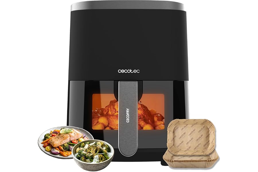 Cecotec Freidora de Aire 4 L Cecofry Fantastik Window 4000 Hot 1400W | Pantalla Digital, Diseño con Ventana de Control,