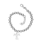 Padre Nostro - Bracciale sfere vuote 6MM in Argento 925 Croce Tau Preghiera incisa