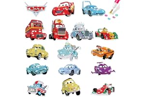 SCOOVY 16 Pièces Cars Diamond Painting, DIY Peinture Diamant Autocollant pour Enfants, Stickers Diamond Painting, Ronde Pierre Broderie Diamant pour Les Enfants et Les Débutants Adultes