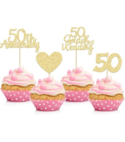 Sibba Decorazione Torta 50° Anniversario Oro | Topper Scritta Happy 50th Con Glitter Per Matrimoni E Feste - 3