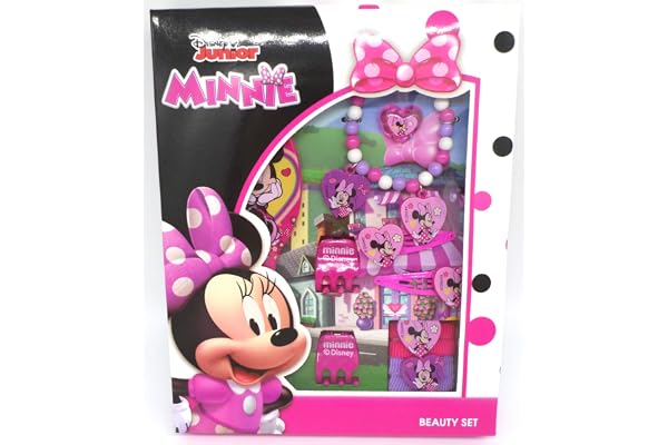 TDL Disney Minnie Mouse Boite Cadeau Fille 11 Pièces - Licence Officielle - Brosse À Cheveux - Chouchous - Pinces À Cheveux - Bague - Bracelet de Perles - Pinces à Cheveux - Beauty Set