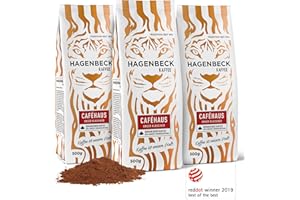 ‎HAGENBECK KAFFEE Hagenbeck Caféhaus 3x500g (1,5kg) | Gemahlener Kaffee | Klassisch-vollkommenes Aroma | Mittelstarker Röstkaffee aus 100% Arabica-Mischung | Schonende Röstung | Kaffeebohnen gemahlen