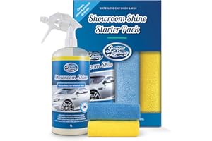 Greased Lightning Showroom Shine Waterless Car Wash and Wax, Easy and Fast, No Water, Premium Shine, Protects and Cleans, For Cars, Caravans, Motorbikes - 1 Litre & 2 Cloths