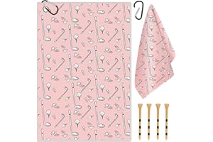 OffiEase Golf Towel Accessories Sports Gym Sweat Towels for Golf Bags Men Women Boys with Clip 4 Pcs Golf Tees (Pink)