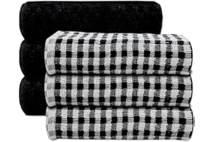 ZZZMRH 100% cotton pack of 6 Black tea towels for Kitchen - Soft Dish Cloths for washing up and drying dishes, High Absorbent Black Tea Towels for Kitchen