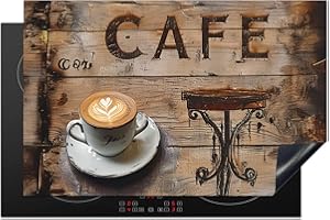 KitchenYeah© Protezione Piano Induzione 80x52 cm Cucina Copri Fornelli Proteggi di Cottura Antiscivolo Tappetino Legno - Caffè - Caffè