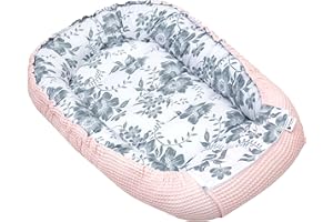 Medi Partners Baby nest Pod Newborn Sleepyhead 100% Cotton Waffle 100x60x15cm Bed Pillow Accessories Cocoon for Babies (Berry with pink Waffle)