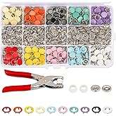 OZKET 200-Piece Metal Copper Five Buckle Kit with Hand Pressure Pliers | 100 Silver Buttons + 100 Color Rings | 9.5 mm Snap F