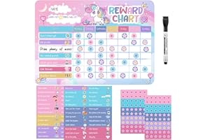 THBOXES Magnetic Reward Chart for Kids, Behaviour Charts for Children with 52 Behaviour Stickers, 120 Star Stickers for Good Habits, Routine, Potty Training (Unicorn)