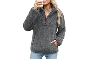 Tuopuda Sweatshirt Femme Polaire Zippé, Sweat Manches Longues, Pulls en Peluche Sweat-Shirt avec Poche Streetwear Sport Tops Élégant Casual Pullover Automne Hiver