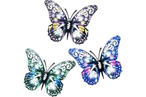 SUNNEKO 3 PCS Large Metal Butterfly Garden Ornaments Outdoor, Metal Wall Art Big Butterfly Decorations for Outside Garden Shed Fences Yard Decorations Wall Hanging