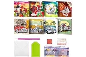 MEDOYOH 8er-Set DIY Diamond Painting Grußkarten mit Umschlag, Diamantmalerei Blanko Kunstkarten für Geburtstag Muttertag Weihnachten Jubiläum Erntedankfest, Auto und Ball (18)