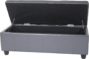 Mendler Panca Contenitore Kriens Pelle Rivestita e Ecopelle 112x45x45cm - Grigio