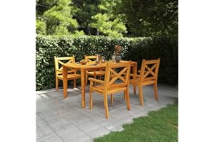 Yolola Sitzgruppe Garten Holz Essgruppe 4 Personen Gartenmöbel Set mit 4 Gartenstuhl Gartenmöbel Essgruppe Gartengarnitur Holz Sitzgarnitur Gartentisch Balkonmöbel Set Balkongarnitur
