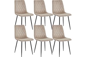MEVSIM STORE Silla de Comedor Beige Juego de 6 - Terciopelo - Base de Metal - Silla de Salón - Silla de Terciopelo - Silla de Cocina de Acero Inoxidable