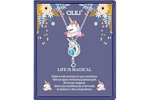 CILILI Unicorn Necklace for Women Girls, Birthstones Initial Unicorns Pendant Sterling Silver Jewellery Birthday Christmas Gifts for Girls Daughter Granddaughter Niece Kids