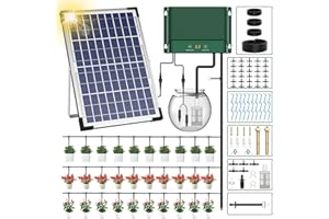 AnseTo Solar Irrigation System 10W Watering for Garden Plant Greenhouse, 2023 Latest Model Drip Kit DIY Automatic with 30 Drippers/Auto Alarm Mode (LF-10w-solardrip)