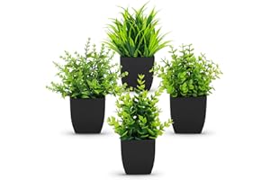 BTSD-home 4 Pack Small Fake Plants Artificial Mini Faux Plants Indoor Black Bathroom Accessories for Room Home Office Shelf Decor