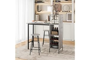 GIANTEX Tavolo Alto con Sgabelli 3 pz Tavolino e Bancone Bar, Penisola Cucina con Sgabelli, Tavolo Bistro in Forma Quadrata 120x40x90 cm, 4 Colori (Grigio)