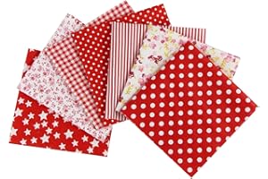 aufodara 7 pezzi 50x50 cm Quadrati Tessuto Cotone Stoffa Patchwork Modelli Diversi Tessuti per Cucito, Quilting, Artigianato, Fai da te, Hobby Creativi, Materiali pacchetto (Rosso)