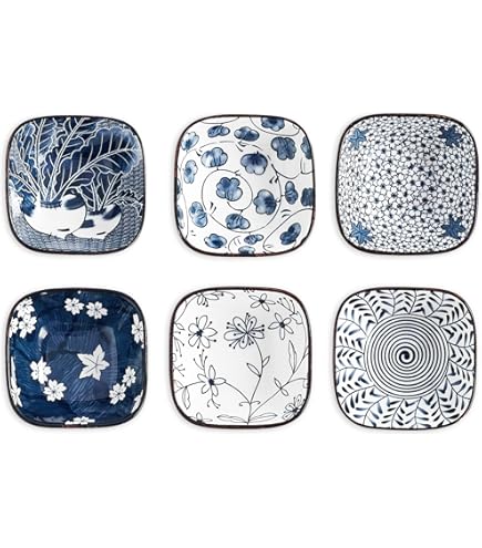 Swuut Japanse stijl keramische dompelkommen, 4 inch bijgerechten saus gerechten voor sushi, saus, snack en soja, 3 oz blauw en wit snuifkommen voor keuken Prep - set van 6 (4 inch