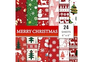 FADCAER 24 Sheets Christmas Scrapbook Paper, Paper Set for DIY Decorative Cards and Photo Albums