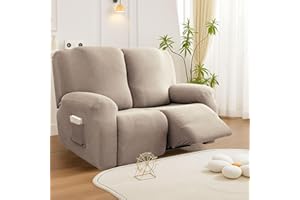 Bocguy Stretch Recliner Chair Cover, 6-Pieces Recliner Armchair Covers for Living Room Reclining Chair Slipcover with Side Pocket, High Spandex Slipcover/Lounge Cover, Slip Resistant