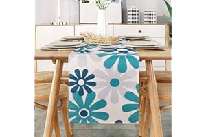 DECORMOMMT Blu Runner Tavola Salotto Grigio Moderno Runner Tavola Dalia di Fiori Tovaglia di Lino Astratta Decorativi per Tavolo da Pranzo per Feste, Cucina，Festival，Picnic，Matrimoni 40x140 CM