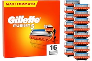 Gillette Lamette Gillette Fusion 5, 16 Lamette Da Barba Di Ricambio per Rasoio Barba Manuale Fusion5, da 5 Lame, Rasatura Scorrevole con Striscia Lubrificante, Fino a 1 Mese di Rasatura per Lametta