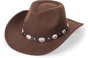 INOGIH Women Men Western Cowboy Cowgirl Hat Fedora with Pull-on Closure Outdoor Wide Brim Fedora Hat (M)
