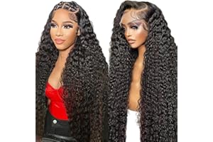 TUNFINE 13x4 HD Lace Front Wigs Human Hair,Water Wave Human Hair Wig for Black Women,180 Density Glueless Wig Human Hair Pre Plucked with Baby Hair,Brazilian Real Hair Wigs Natural Color Curly Frontal Wig 18"